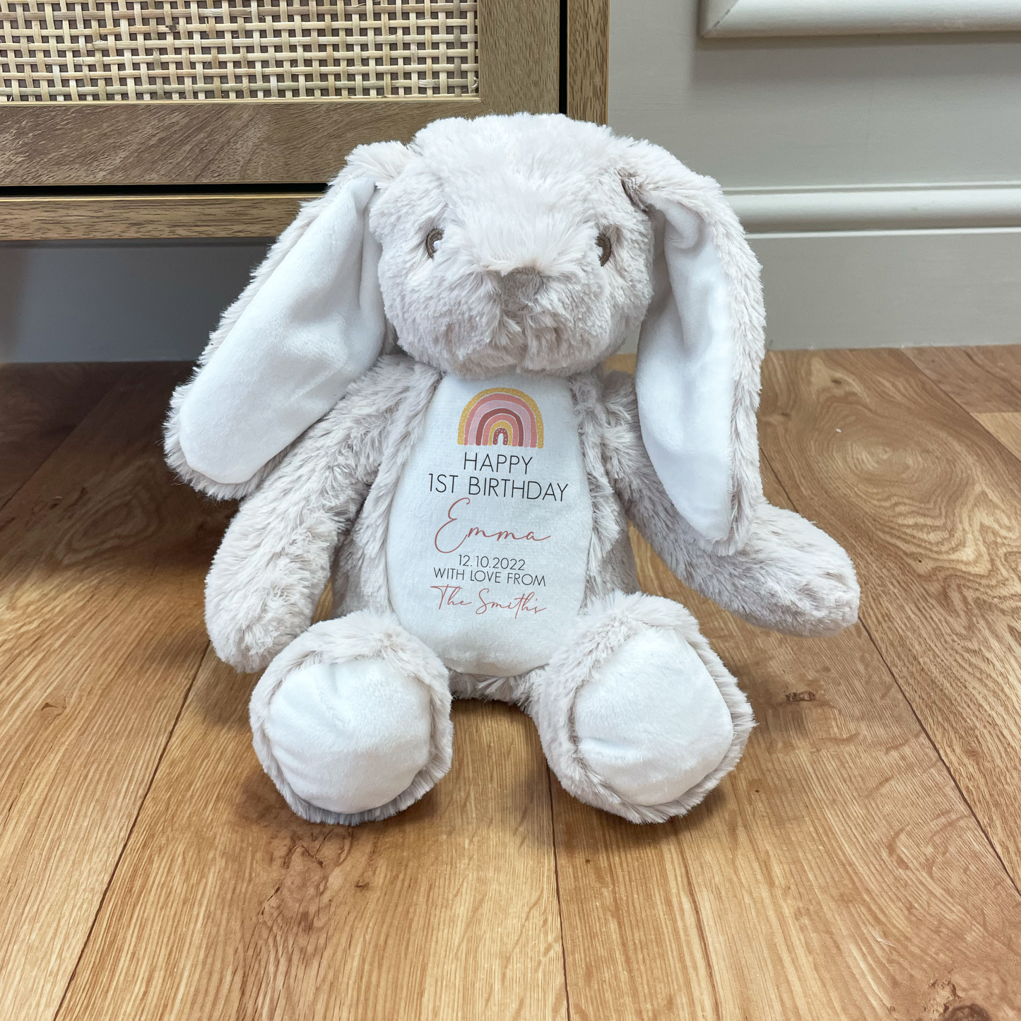 Personalised First Birthday Rainbow Bunny Teddy