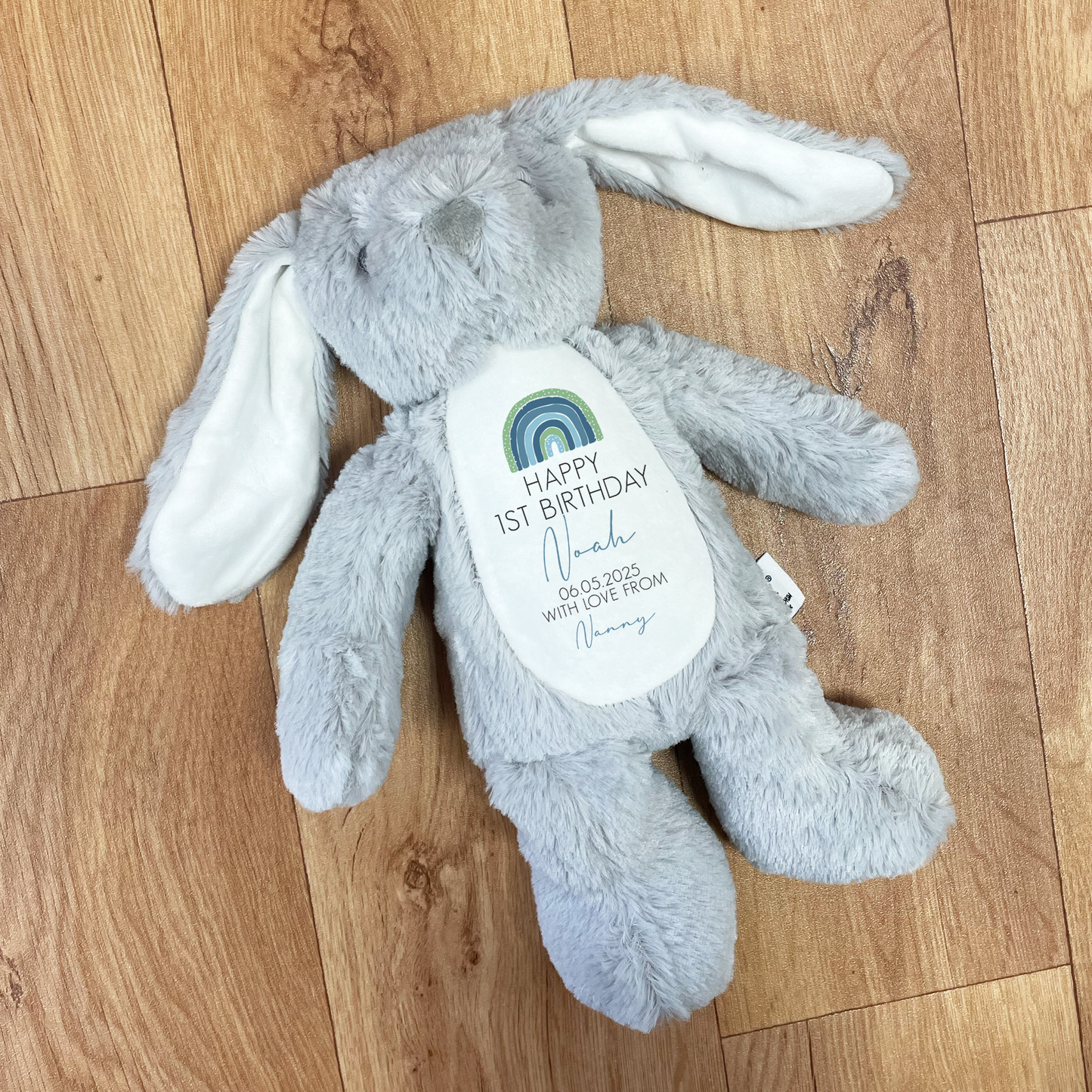 Personalised First Birthday Rainbow Bunny Teddy