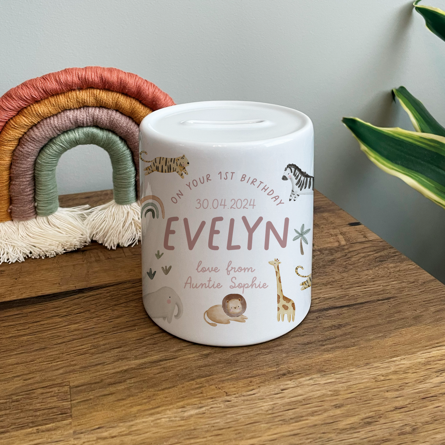 Personalised First Birthday Jungle Money Box