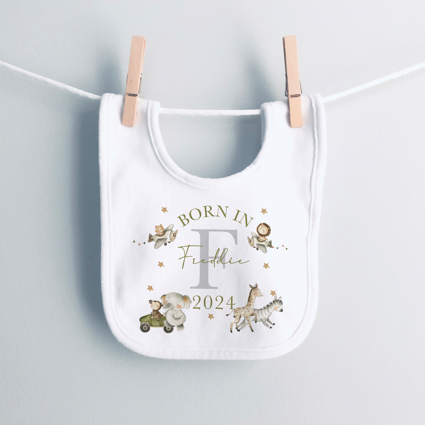 Personalised Born in *Year* Safari Baby Vest & Sleep Suit