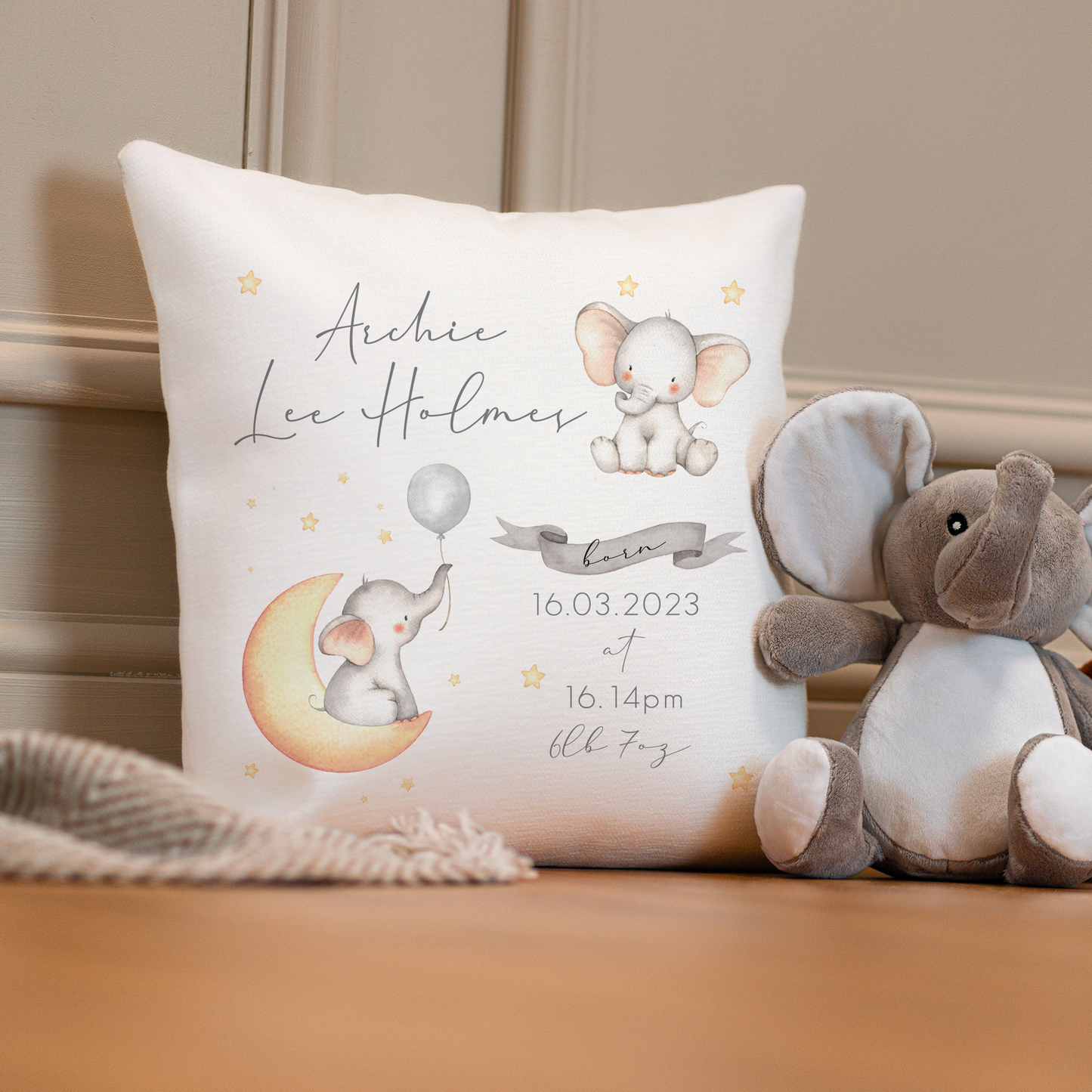 Personalised Baby Elephant Cushion