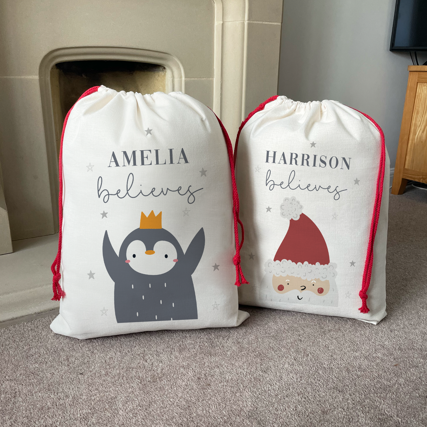 Personalised Reindeer Penguin Santa Christmas Sack