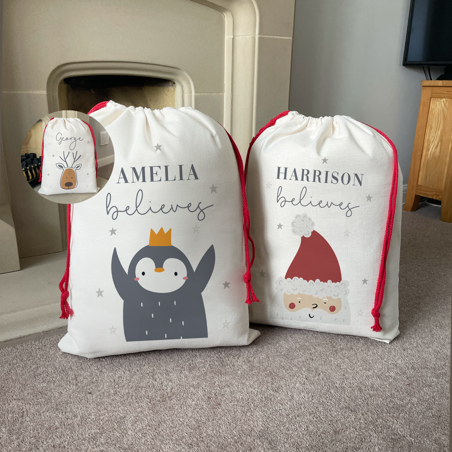 Personalised Reindeer Penguin Santa Christmas Sack