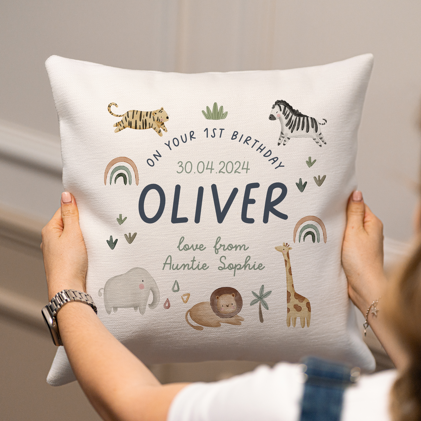 Personalised First Birthday Jungle Cushion