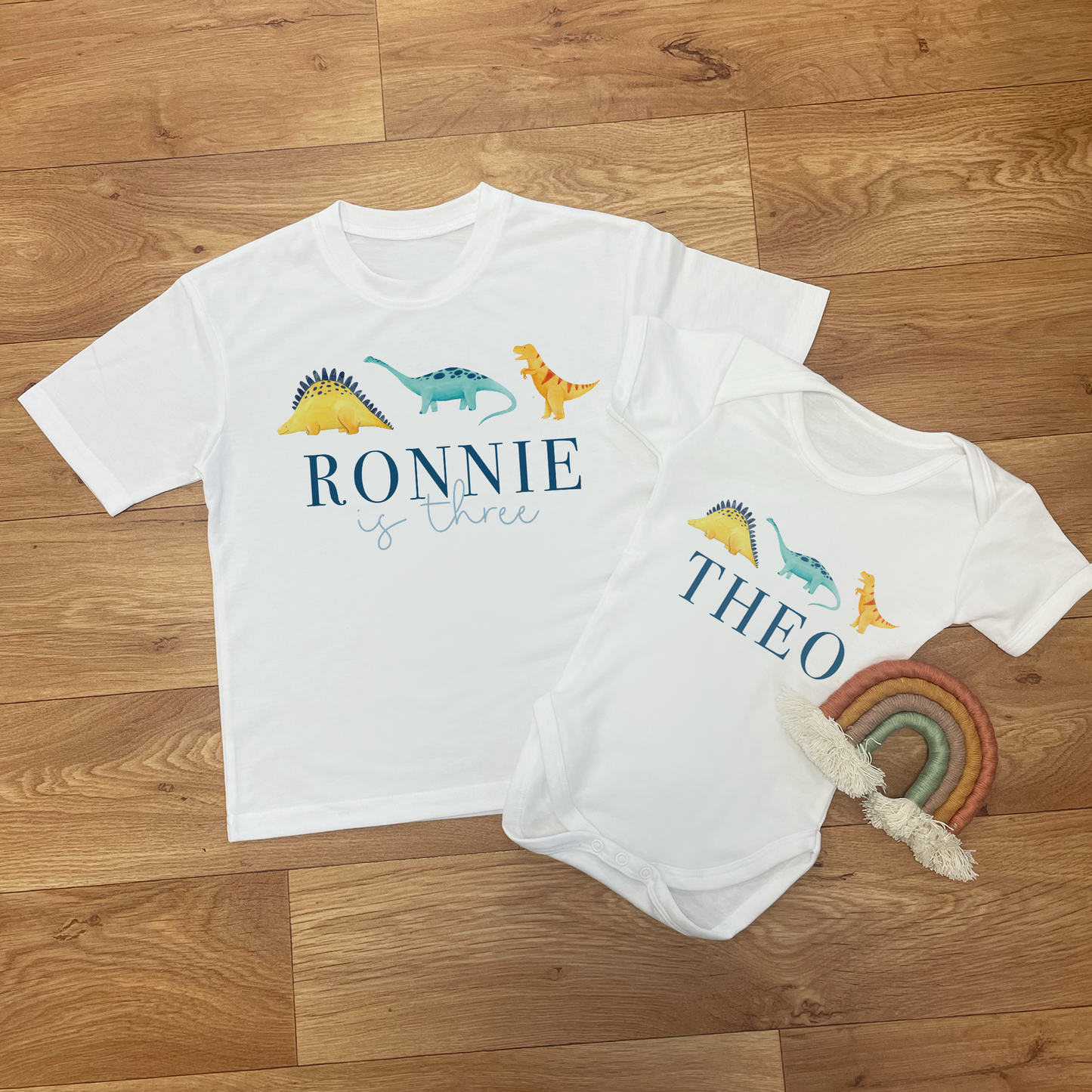 Personalised Dinosaur Birthday T-Shirt & Baby Vest