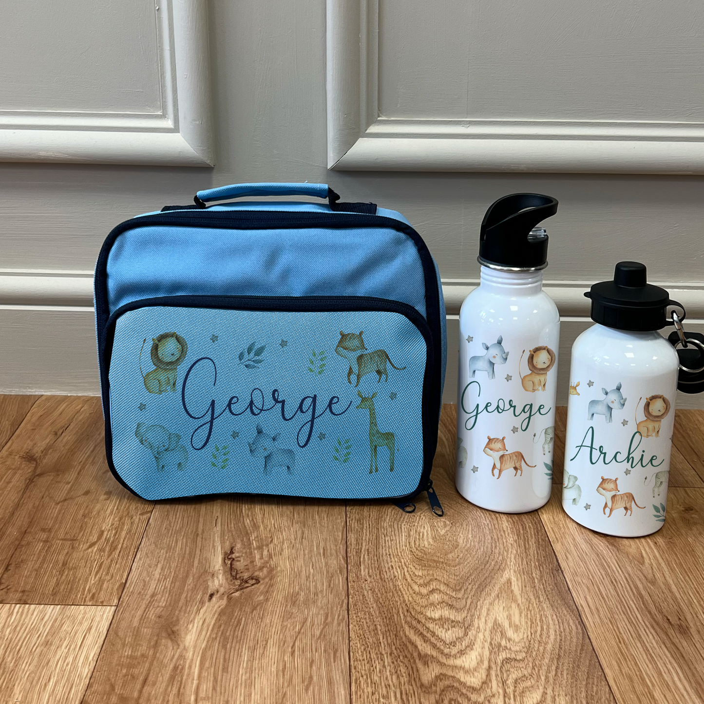Personalised Jungle Lunch Box & Bottle Set