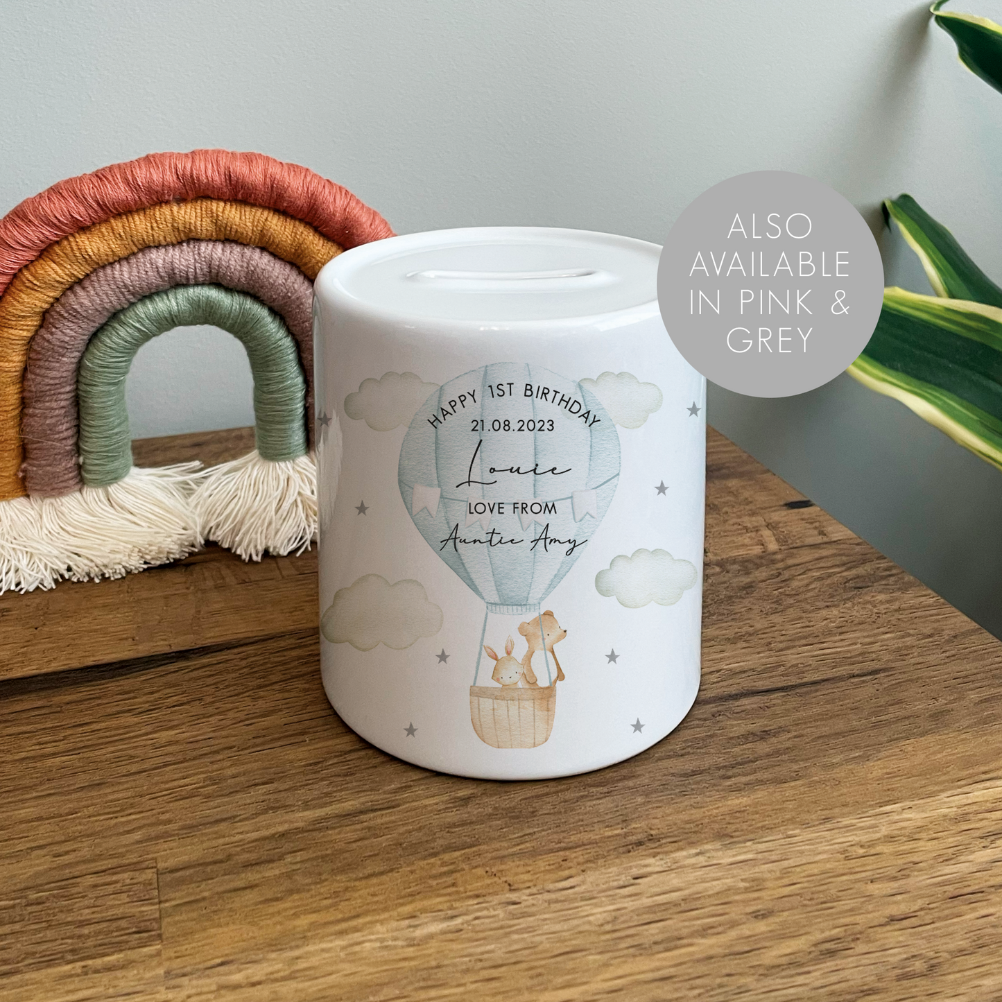 Personalised First Birthday Air Balloon Money Box