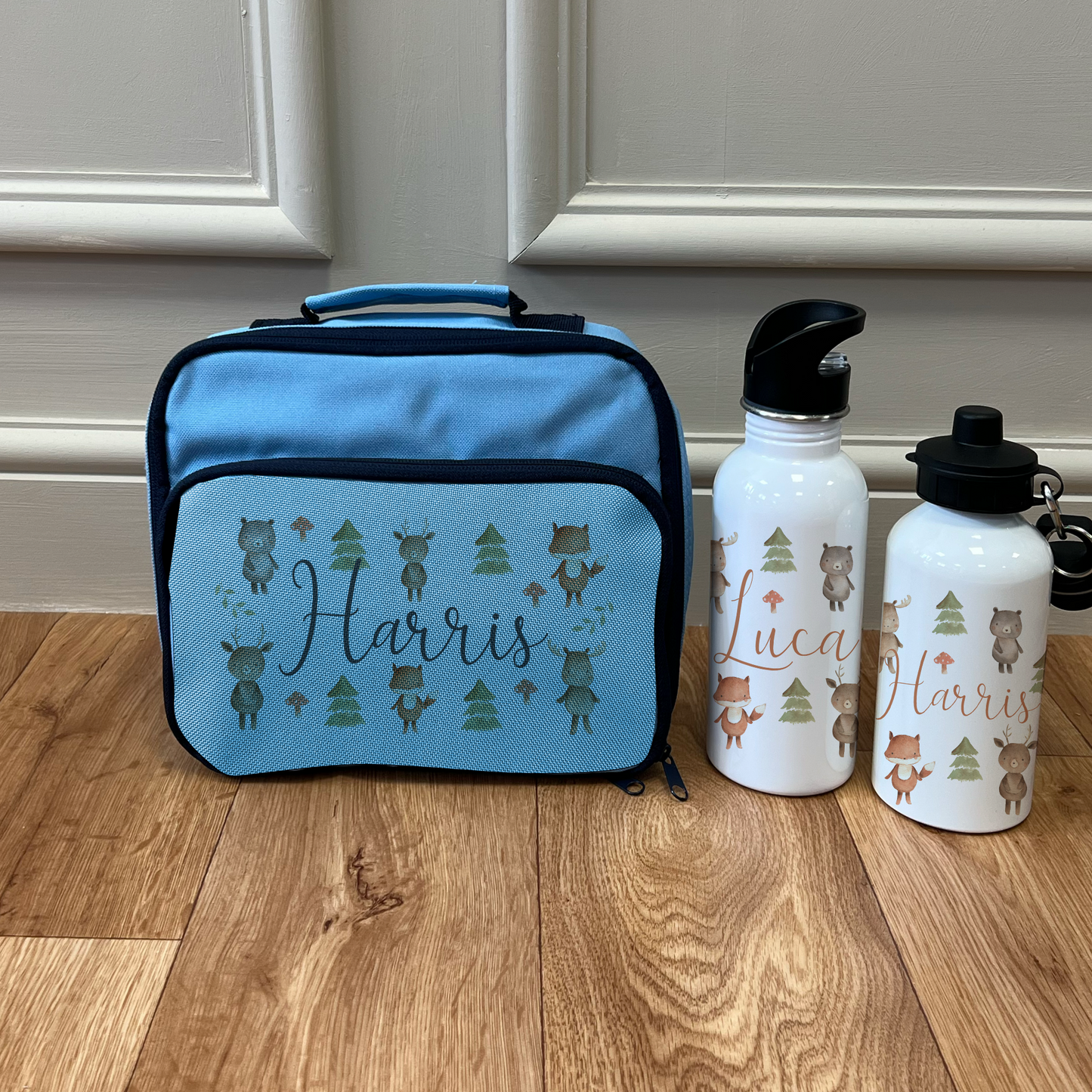 Personalised Woodland Lunch Box & Bottle Set