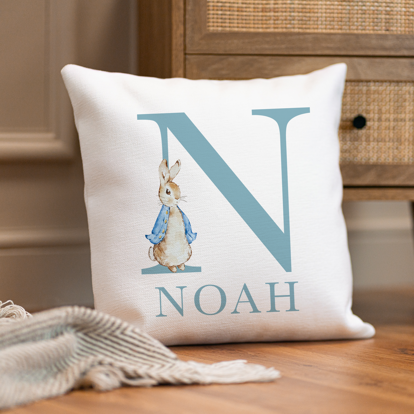 Personalised Bunny New Baby Cushion