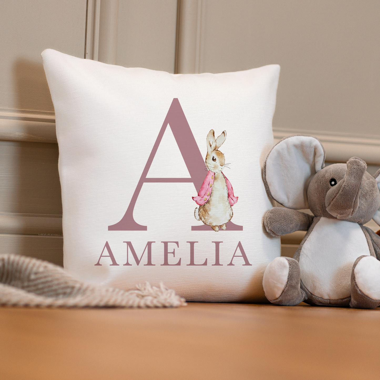 Personalised Bunny New Baby Cushion
