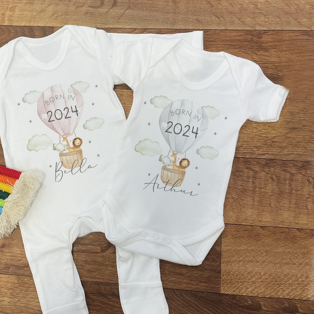 Personalised Born in *Year* Jungle Baby Vest & Sleep Suit