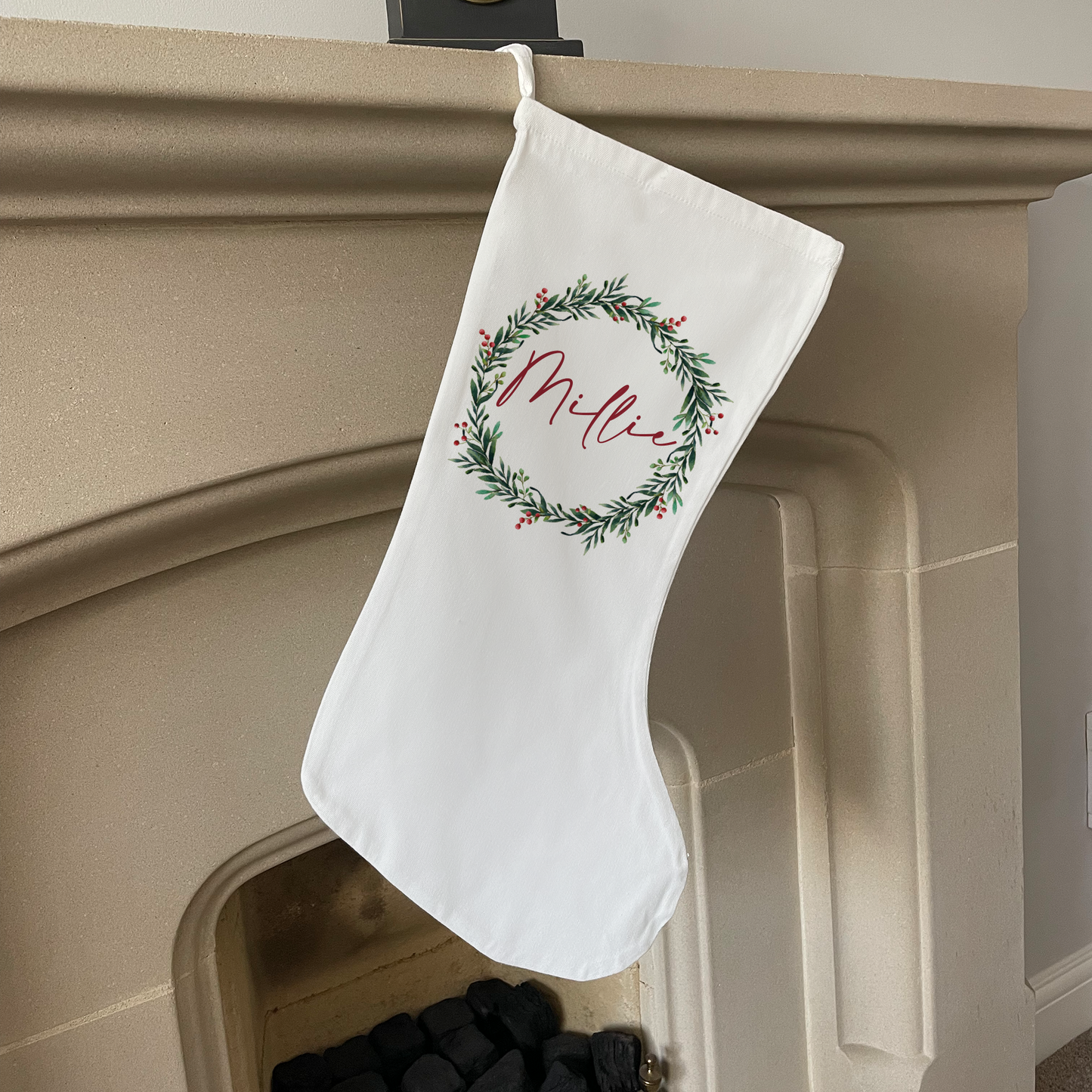 Personalised Wreath Christmas Stocking