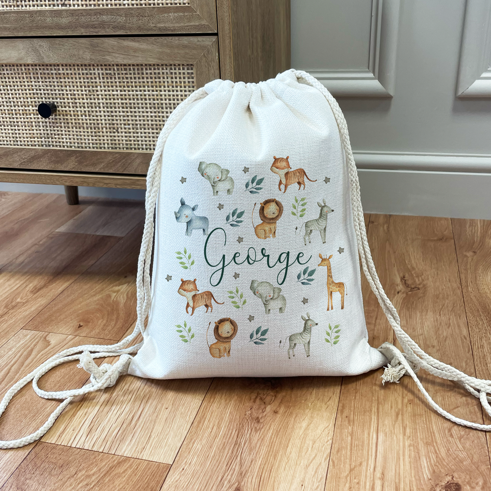 Personalised Jungle Drawstring Bag