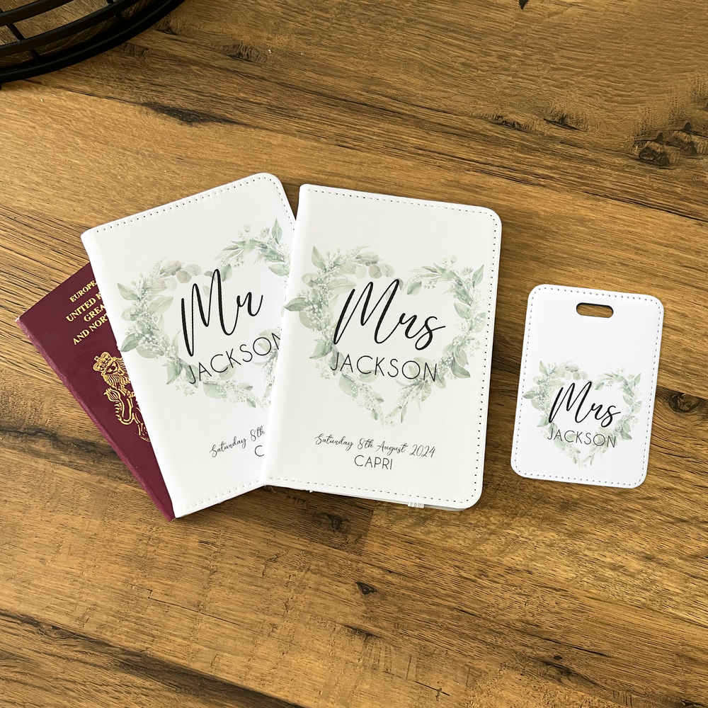 
                      
                        Personalised Mr & Mrs Wedding Passport Covers & Luggage Tag Set
                      
                    