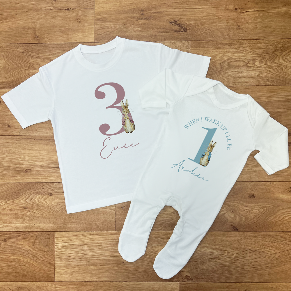 Personalised Bunny Birthday T-Shirt & Sleepsuit