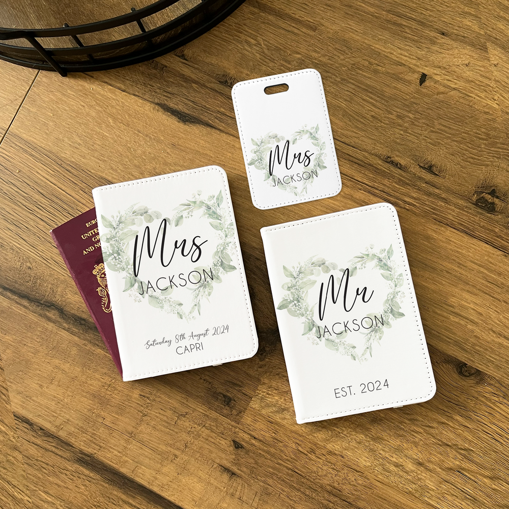 
                      
                        Personalised Mr & Mrs Wedding Passport Covers & Luggage Tag Set
                      
                    