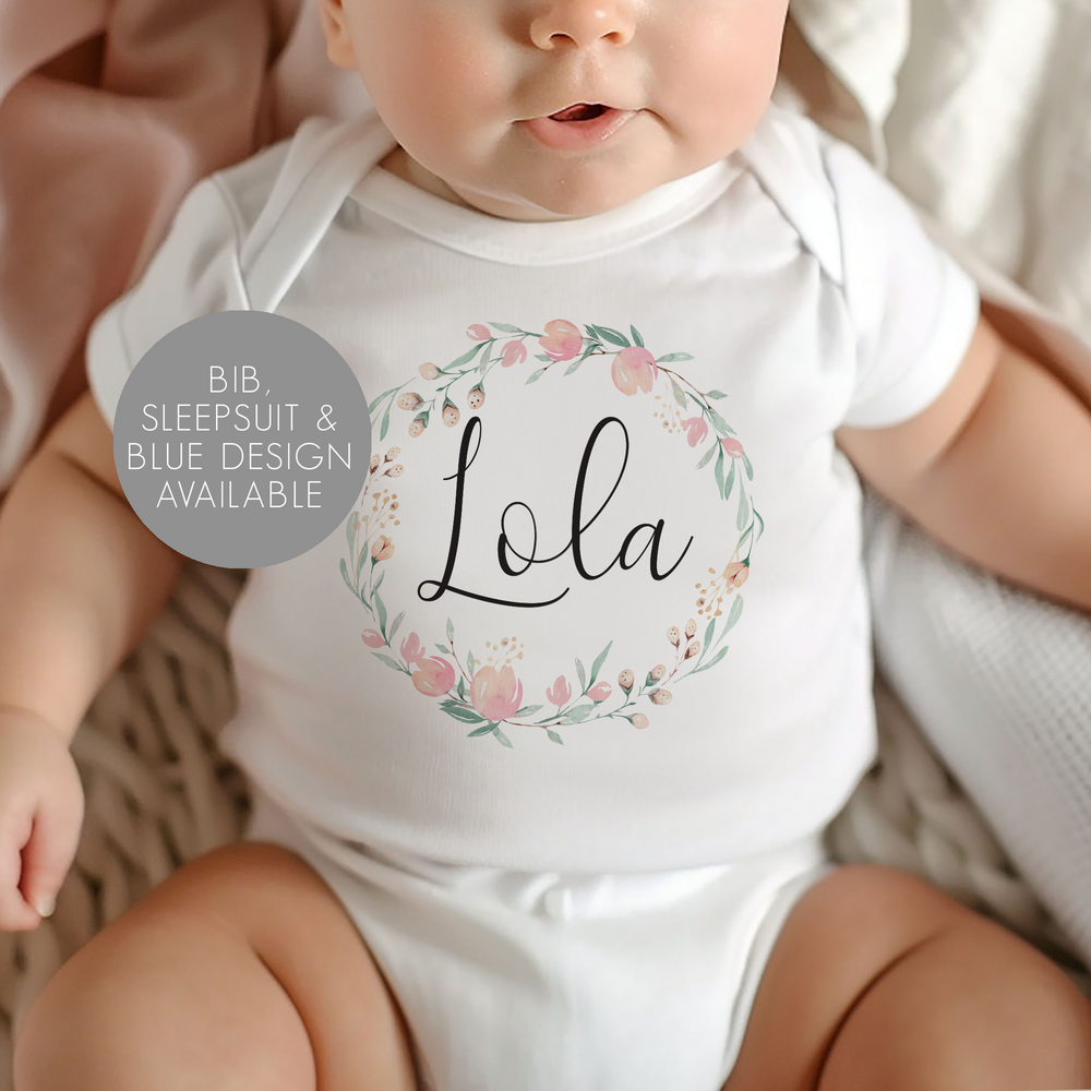 
                      
                        Personalised Floral Wreath Name Baby Vest
                      
                    