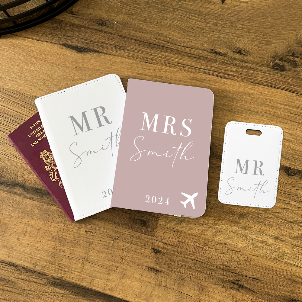 
                      
                        Personalised Mr & Mrs Wedding Passport Covers & Luggage Tag Set
                      
                    