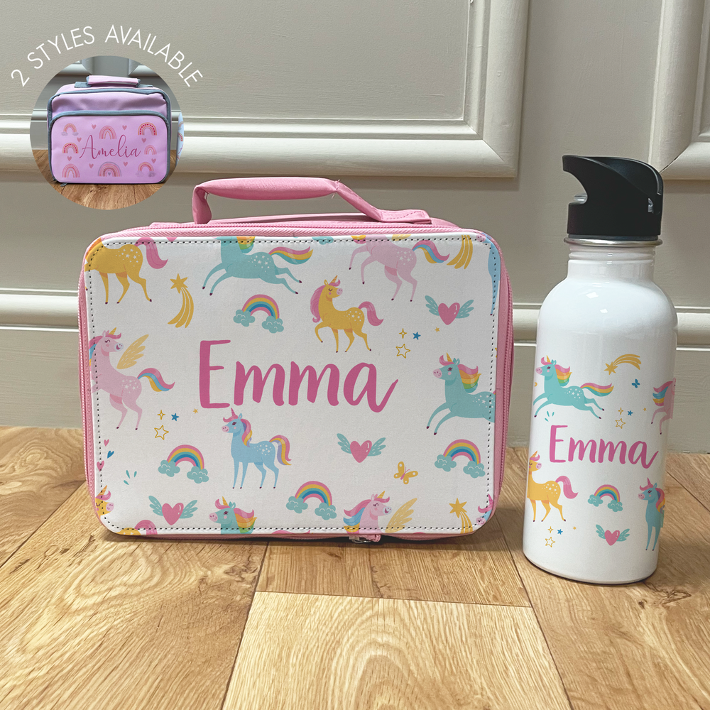Personalised Unicorn Lunch Box & Bottle Set