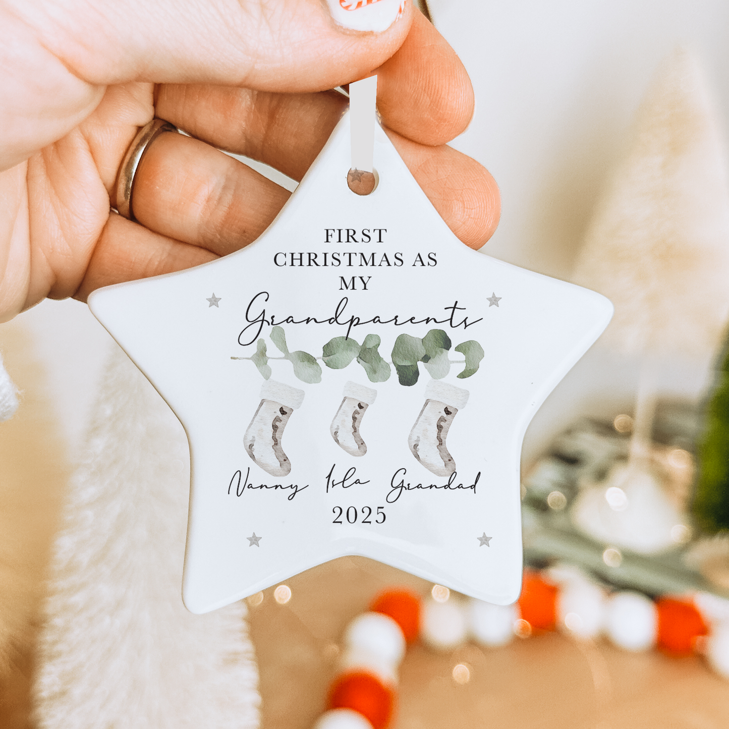 Personalised First Christmas as Grandparents Stocking Bauble