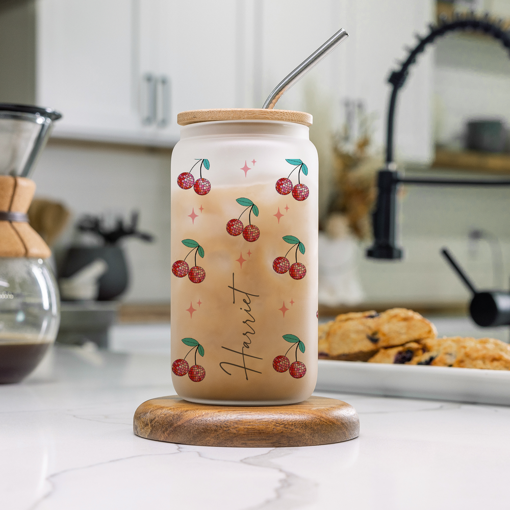 Personalised Disco Cherries Glass Tumbler