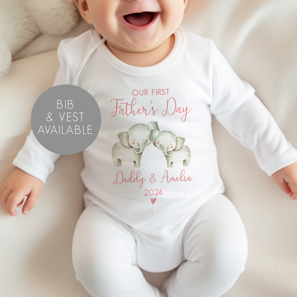 
                      
                        Personalised First Father's Day Elephant Baby Vest and Sleepsuit
                      
                    