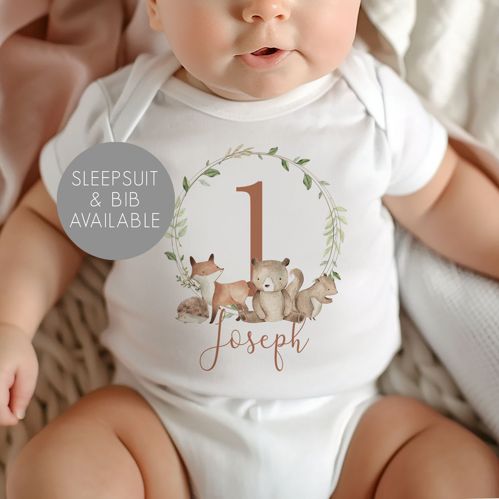 
                      
                        Personalised First Birthday Woodland Baby Vest
                      
                    