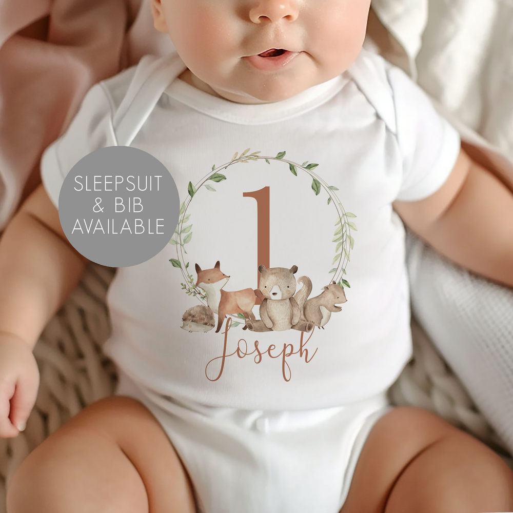 Personalised First Birthday Woodland Baby Vest