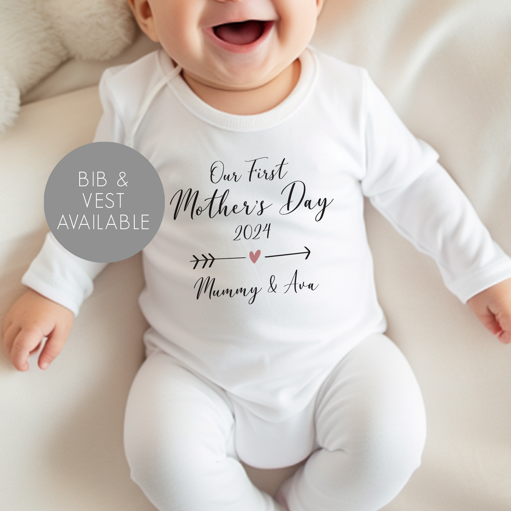 Personalised First Mother's Day Baby Vest and Sleepsuit