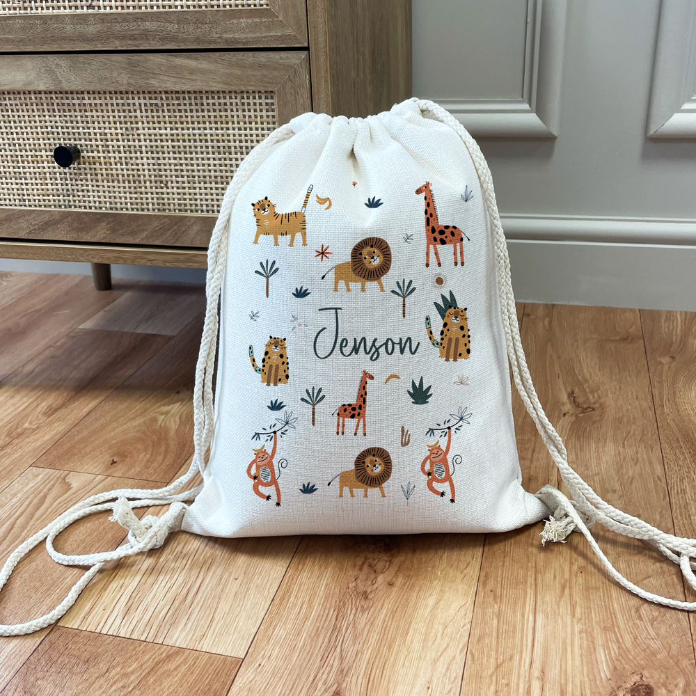 Personalised Jungle Drawstring Bag