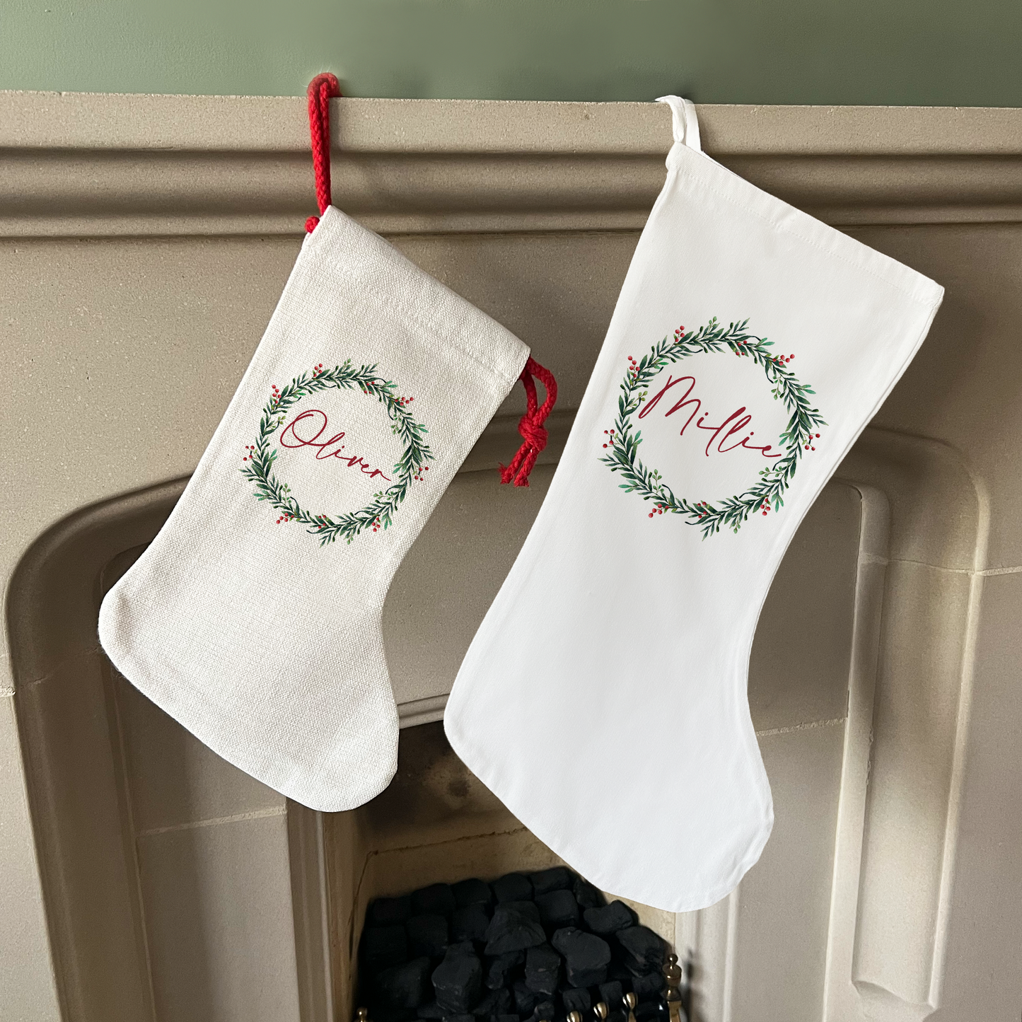Personalised Wreath Christmas Stocking