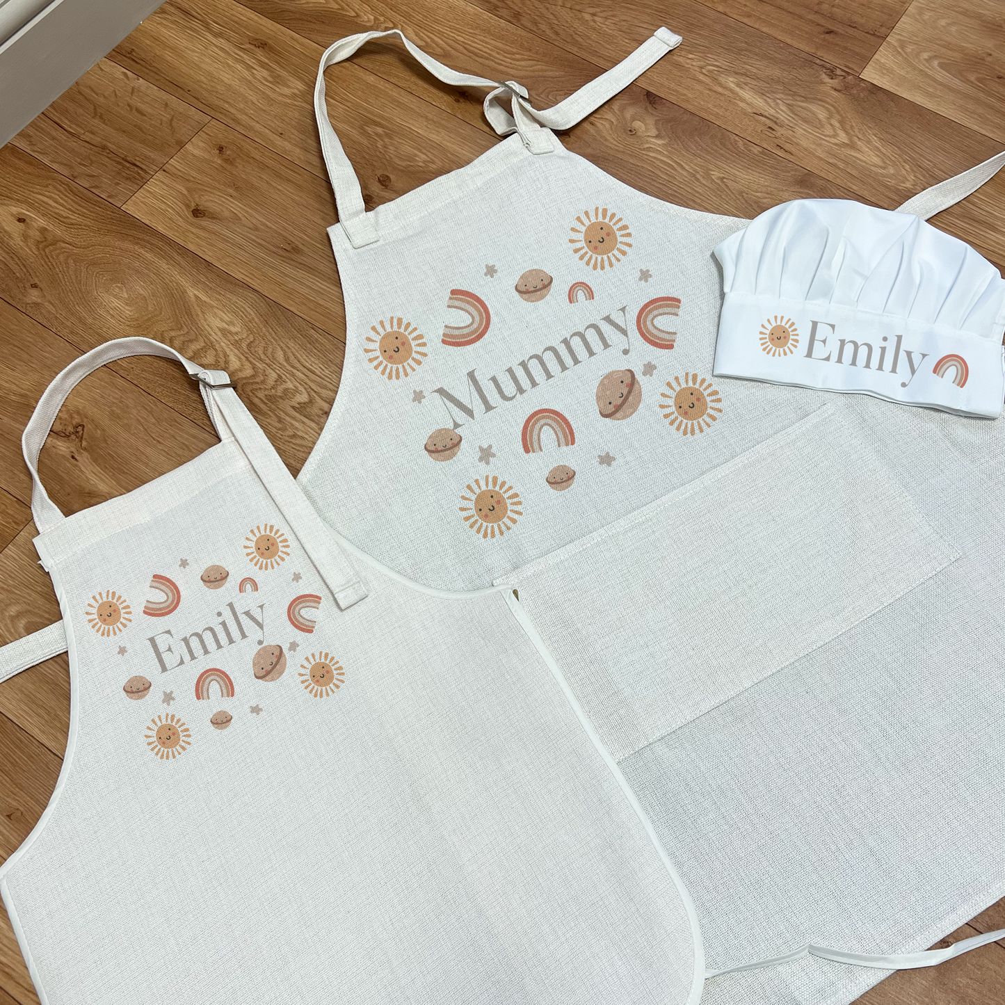 Personalised Rainbows & Suns Apron & Chefs Hat Set