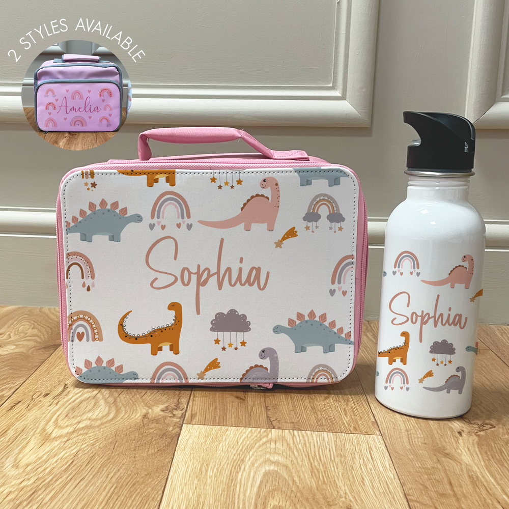 Personalised Dinosaur Lunch Box & Bottle Set