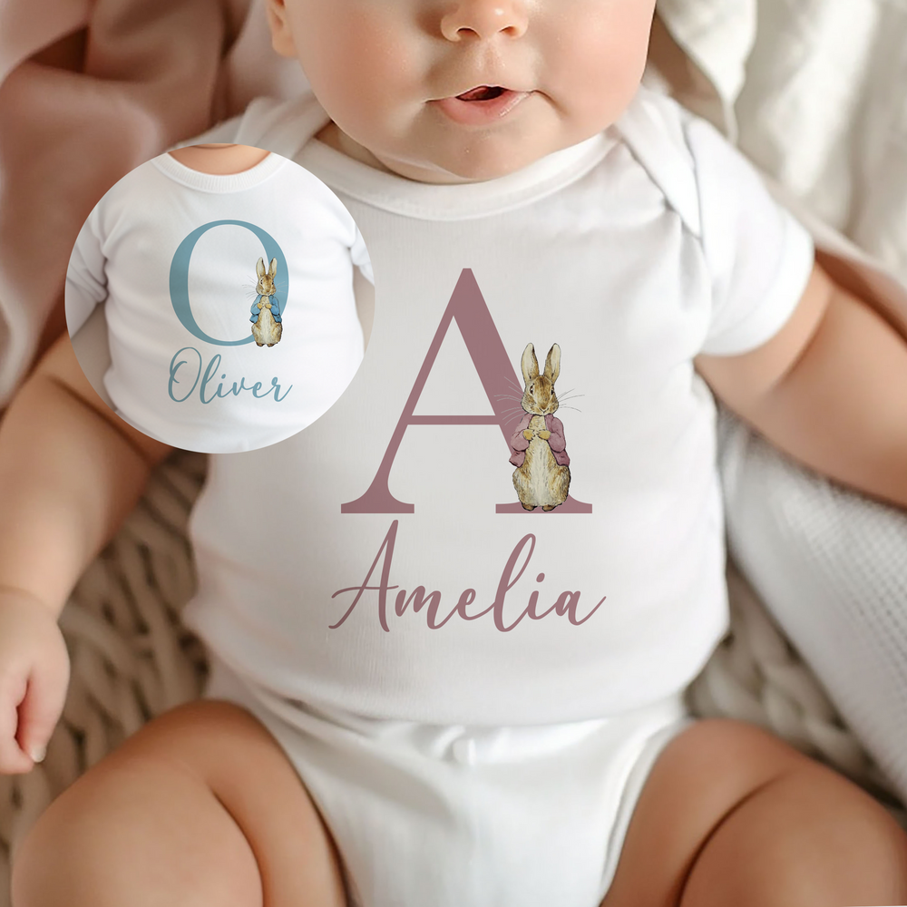 Personalised Peter Rabbit Initial Baby Grow