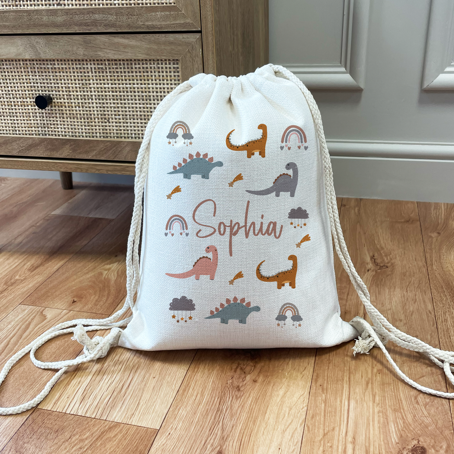 Personalised Dinosaur Drawstring Bag