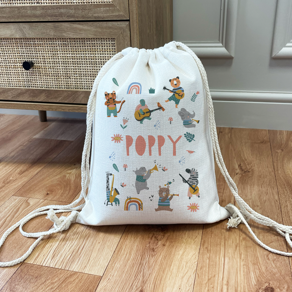 Personalised Jungle Music Drawstring Bag