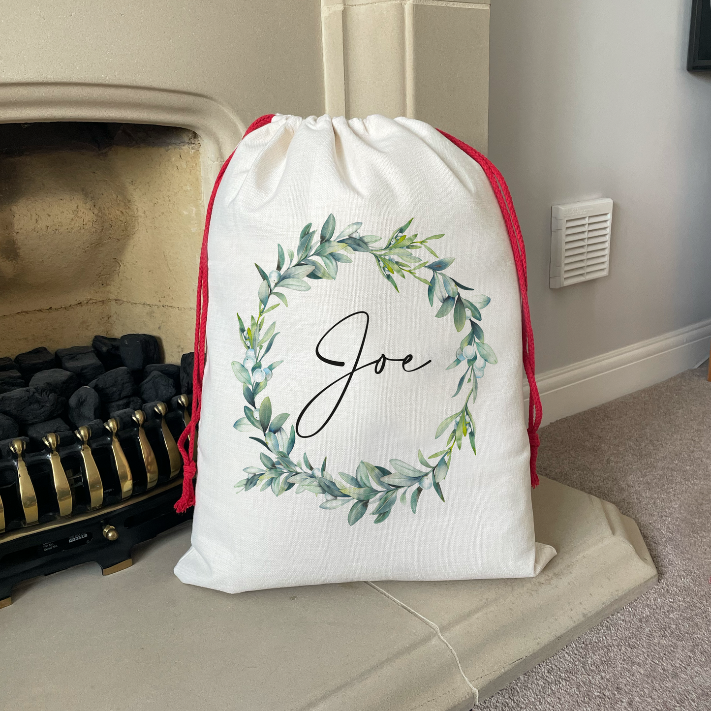 Personalised Mistletoe Wreath Christmas Sack