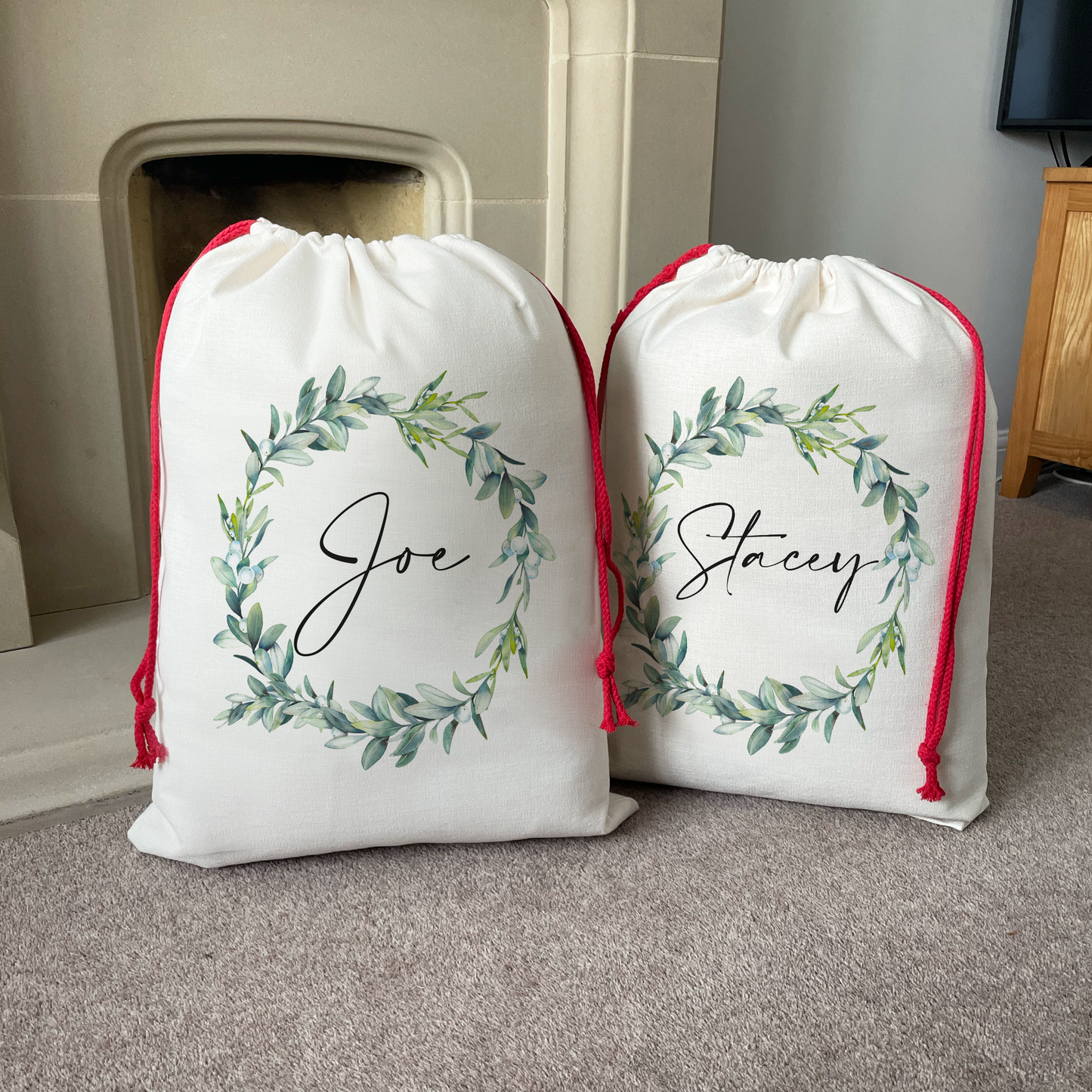 Personalised Mistletoe Wreath Christmas Sack