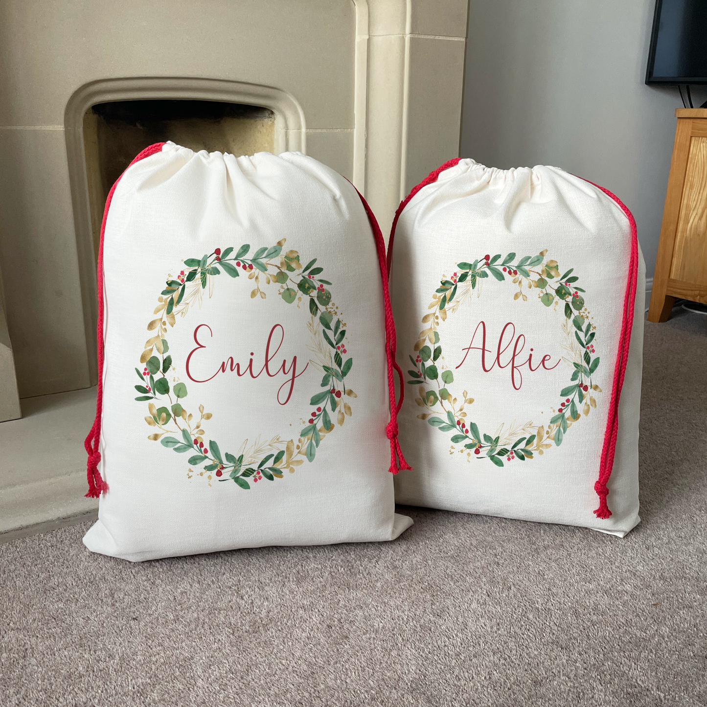 Personalised Wreath Christmas Sack