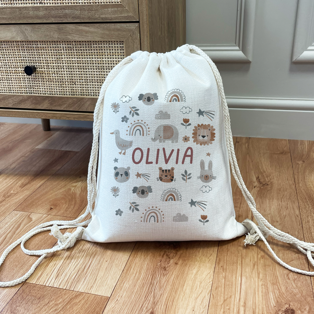 Personalised Boho Animals Drawstring Bag