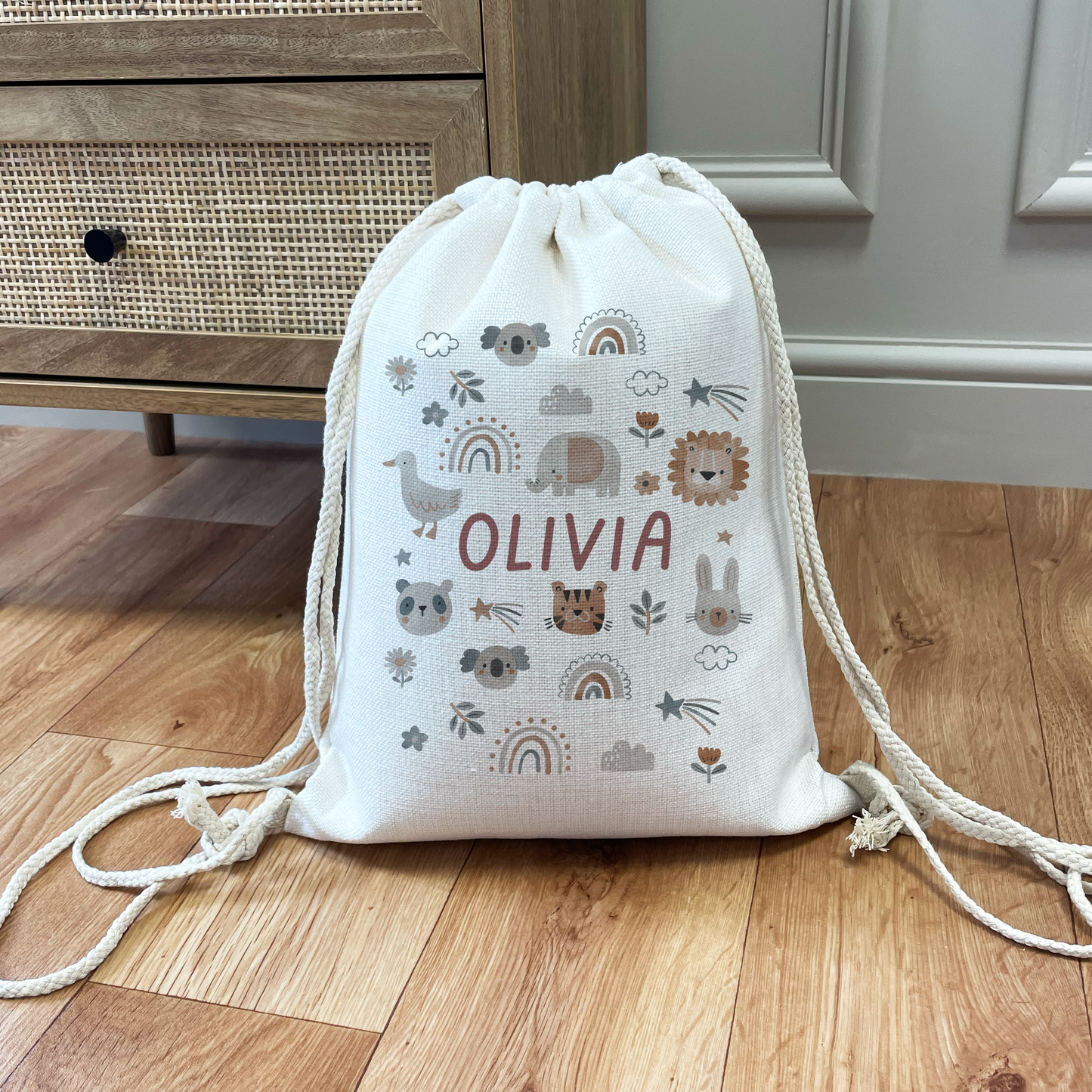 Personalised Boho Animals Drawstring Bag