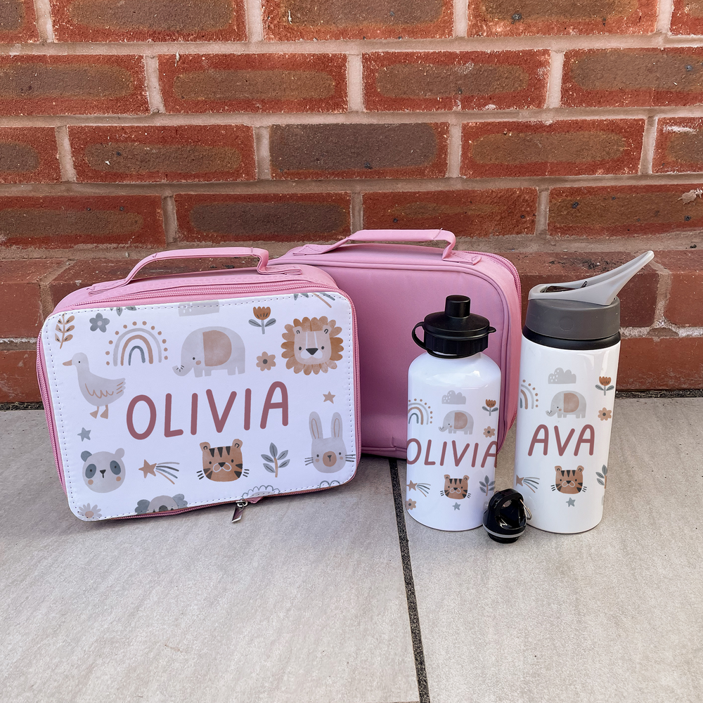 Personalised Boho Animals Lunch Bag & Bottle Set