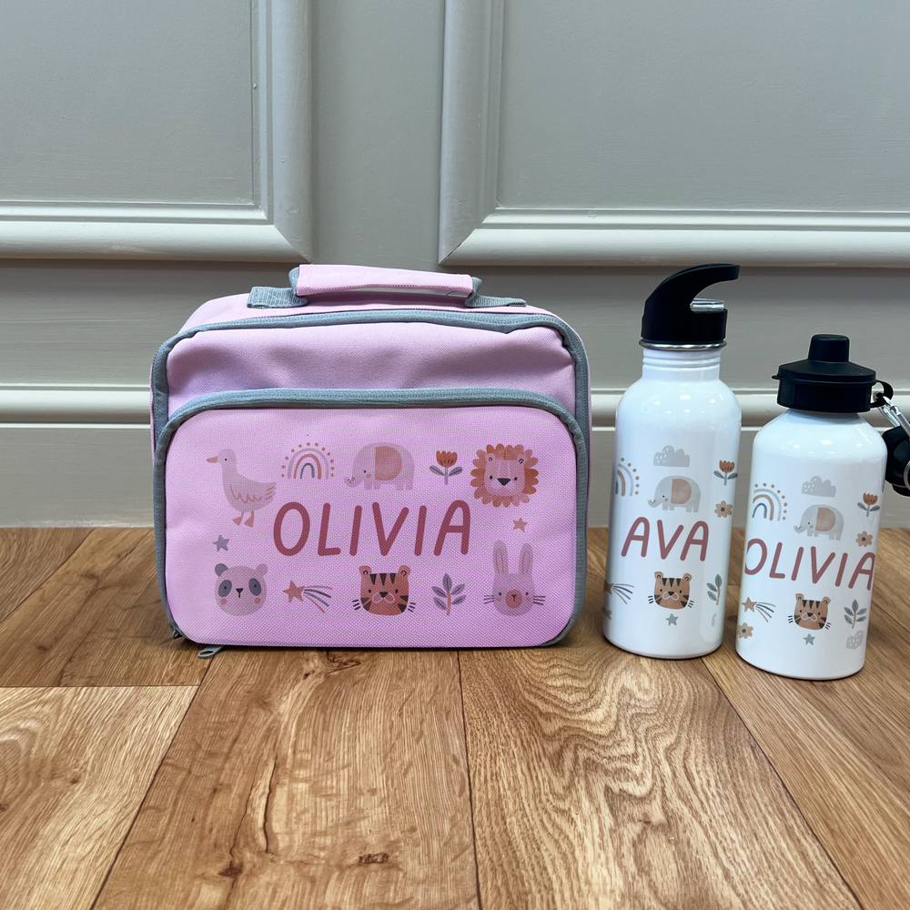 Personalised Boho Animals Lunch Bag & Bottle Set