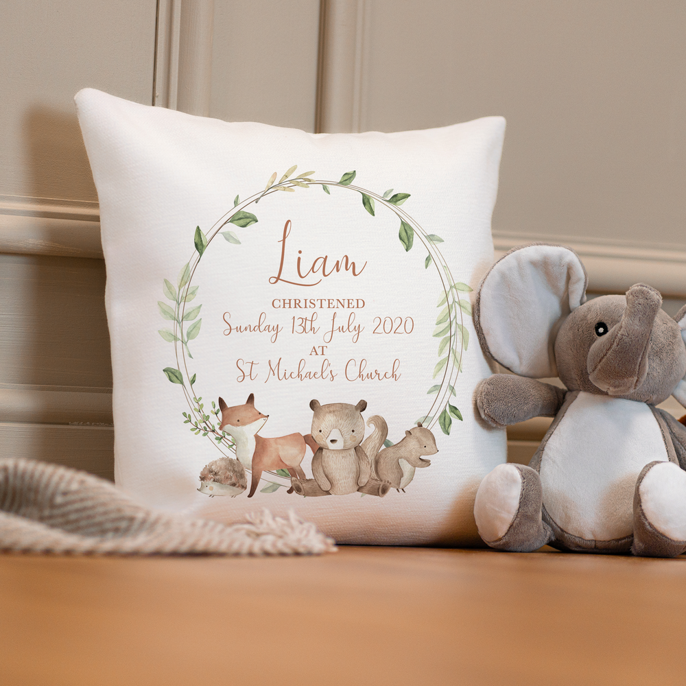 Personalised Woodland Christening & Baptism Cushion