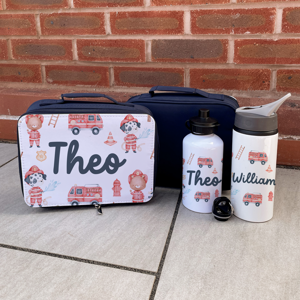 Personalised Fire Engine Lunch Bag & Bottle Set