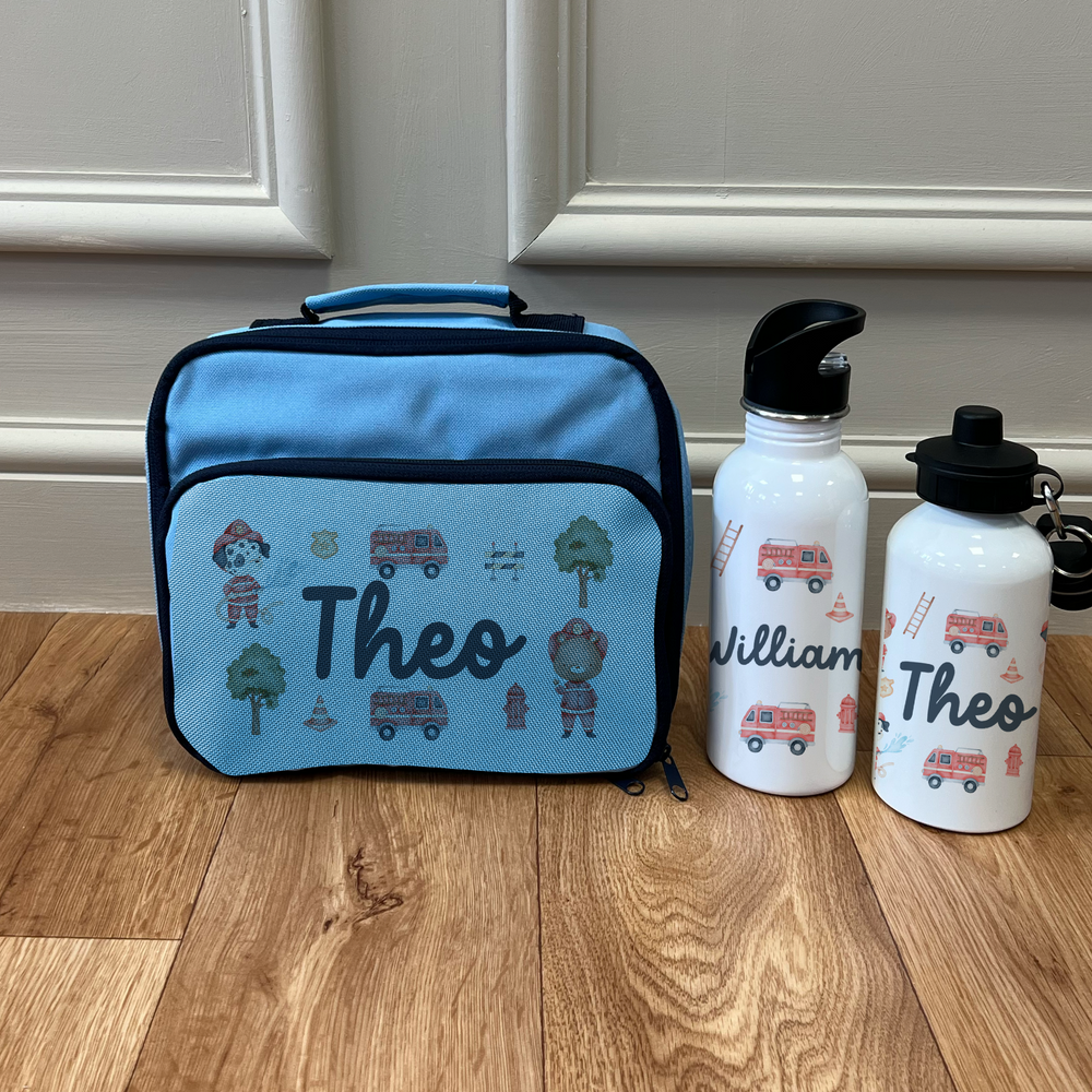 Personalised Fire Engine Lunch Bag & Bottle Set