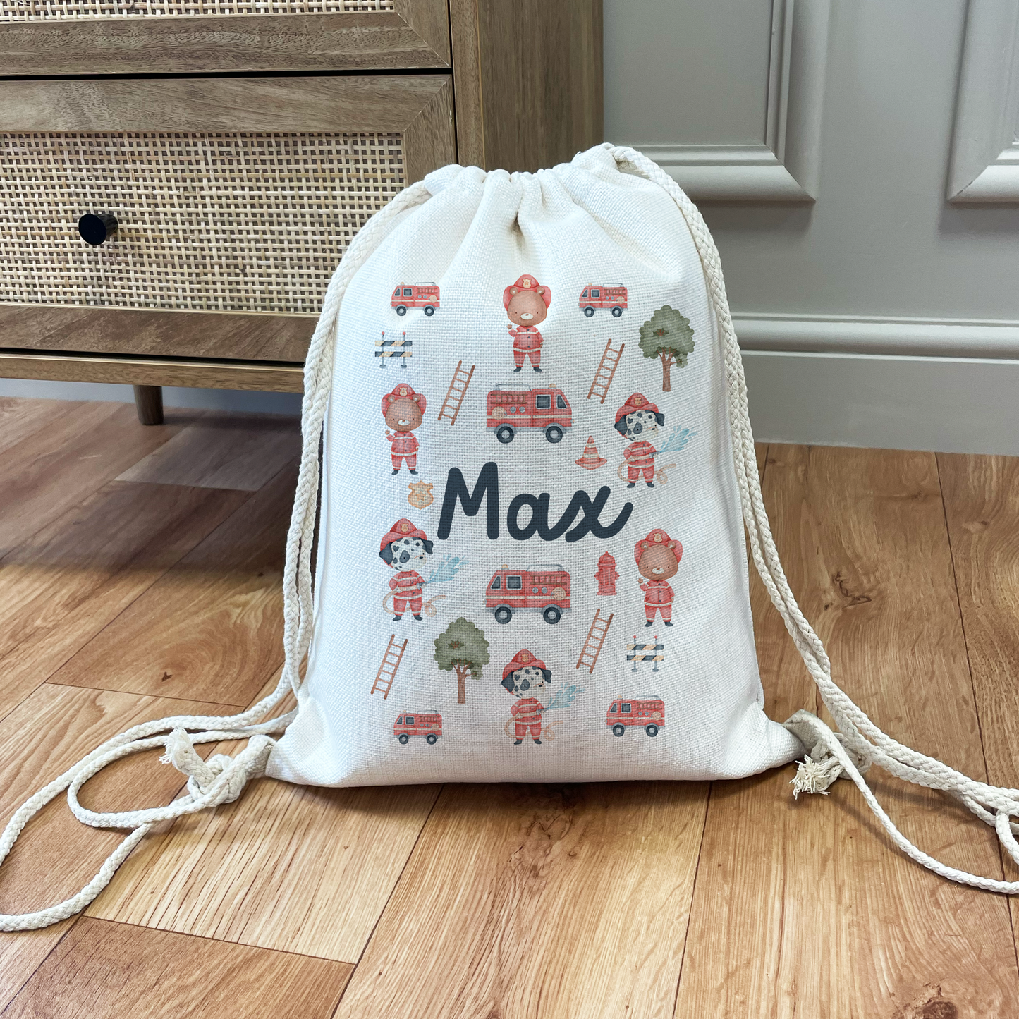 Personalised Fire Engine Drawstring Bag