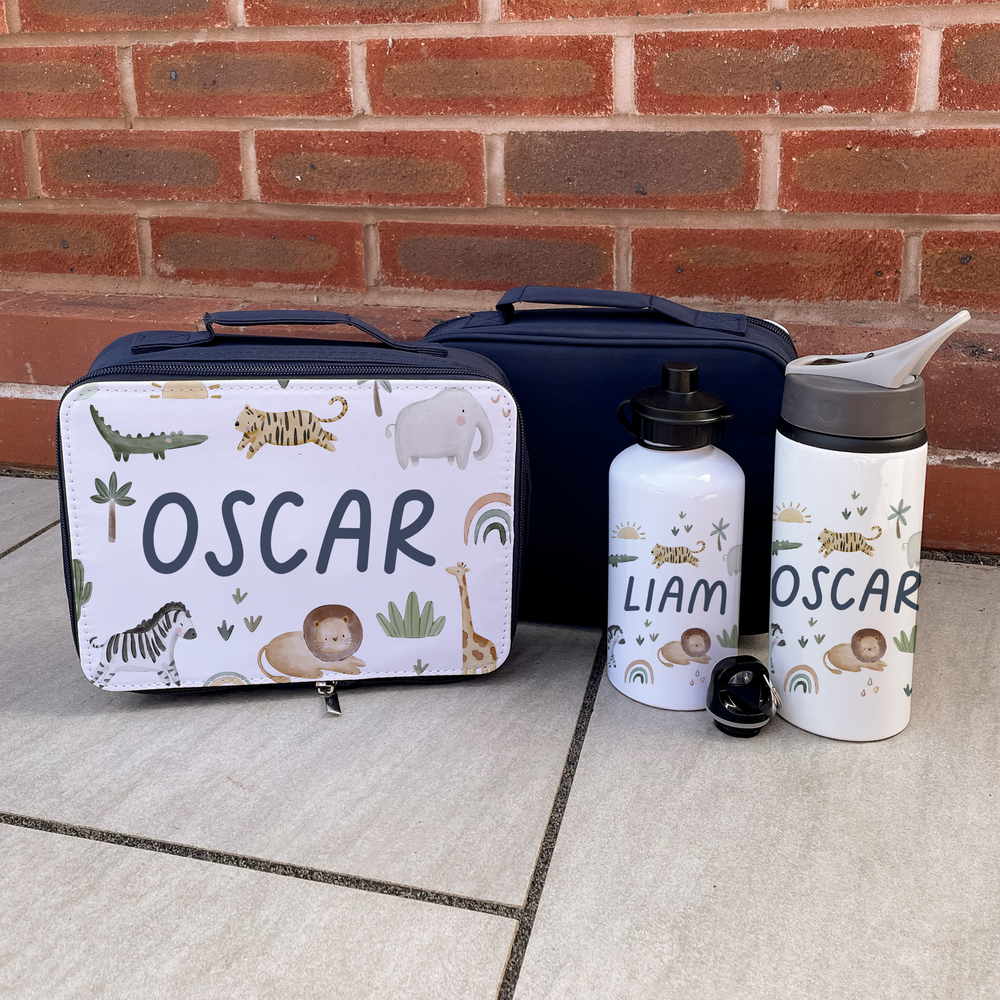 Personalised Boho Jungle Lunch Bag & Bottle Set