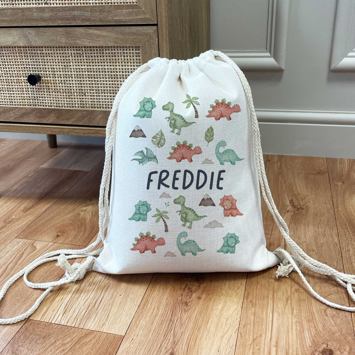 Personalised Dinosaur Drawstring Bag