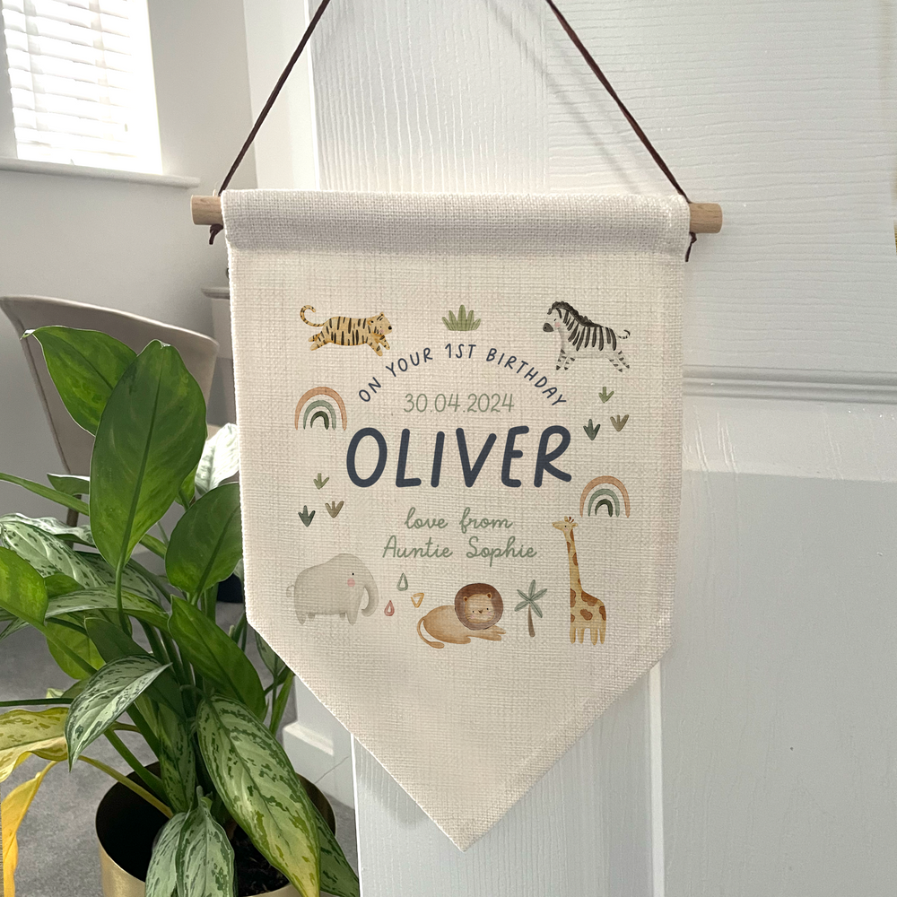 
                      
                        Personalised First Birthday Jungle Flag
                      
                    